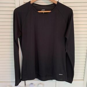 Patagonia Performance Baselayer Capilene Womens L Black Crew Neck Made In USA